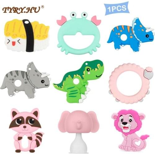 TYRY.HU Silicone Teether For Teeth Lion Cat Animal Baby Teether Rodent BPA Free Dinosaur Pendant Necklace Chewing Toys
