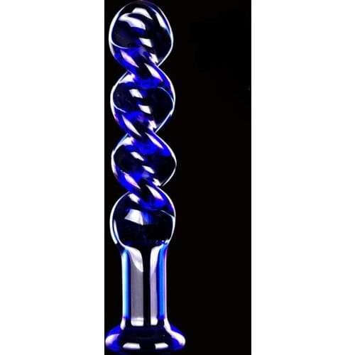 Spiral Shape Blue Glass Dildo Crystal Anal Butt Plug Adult G-Spot Stimulation Clitoral Massager Sex Product for Women
