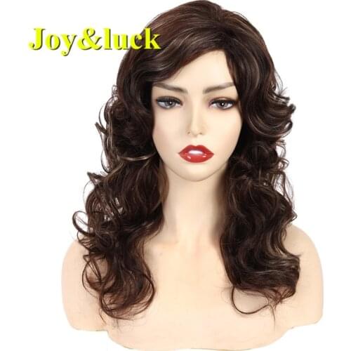 Joy&luck Long Culry Ombre Blonde Wig Synthetic Wigs African Brown Wigs for Women Gold Luffy Natural Hair Full Wig With Bangs