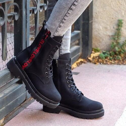 Tonar Verda Black Nubuck Women 'S Boots Zipper Lace-Up New Season Casual and ŞıkTrend Fashion