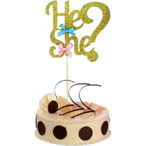 He Or She Gender Reveal Cake Topper Party Decoration Suppliers Girl Or Boy Bow Clothes Cupcake For Baby Shower Cake Decor
