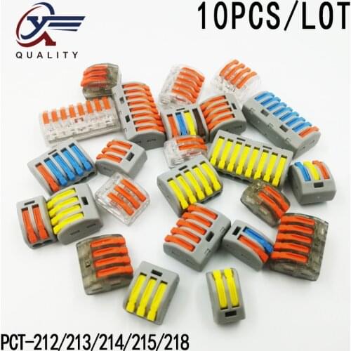 10pcs/lot) Pin-212/213/214/215 Universal Compact Wire Wiring Connector 2/3/4/5/8 pin Conductor Terminal Block Lever 0.08-2.5mm2