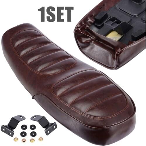 Vintage Flat Brat Styling Motorcycle Custom Cafe Racer Seat High Quality PU Leather Motorbike Saddle Cover 630*255mm Brown