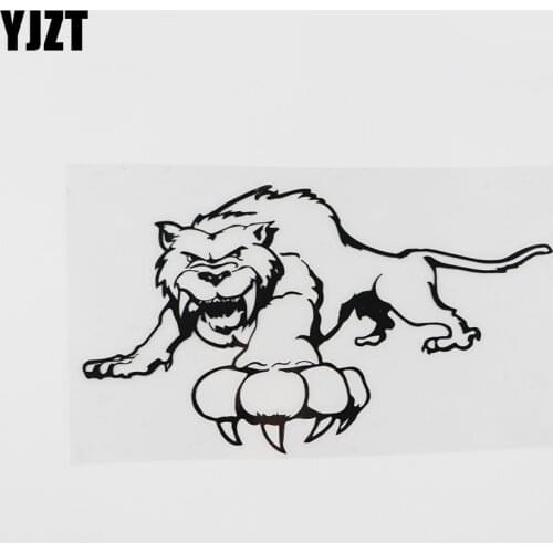YJZT 15.2CMX8.7CM Aggressive Tiger Animal Predator Vinyl Car Sticker Black /Silver 13C-0185