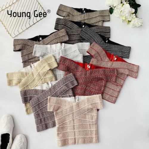 YoungGee Women Summer Sexy Casual Off the Shoulder Slash Neck Shirt 2019 Bandage Tank Top Vest Blouse Crop Tops Streetwear mujer