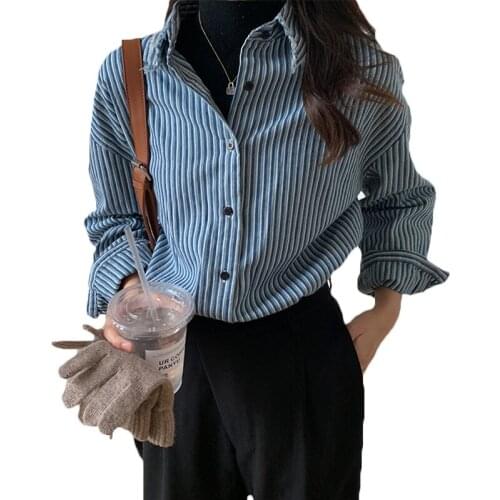 Retro Distressed Striped Long-sleeved Shirt Women 2021 Spring Autumn Korean Loose Shirts For Women Blouse 74b