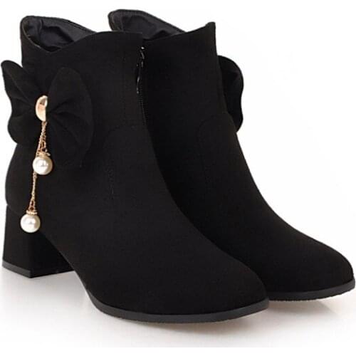 Big Size 10 - boots women shoes ankle boots for women ladies boots shoes woman winter Solid color round head side zipper