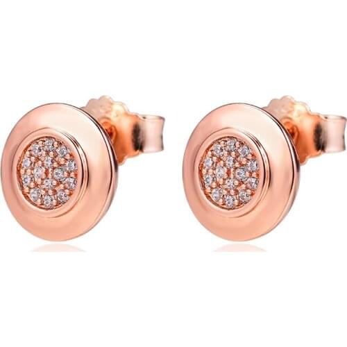 Rose Signature Stud Earrings with Clear CZ 100% 925 Sterling Silver Jewelry for Women Free Shipping