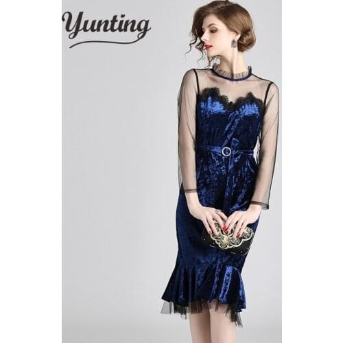 Trumpet / Mermaid mesh Lace Dress 2021 Autumn Womens Elegant Office Casual Slim Sexy Party Dresses