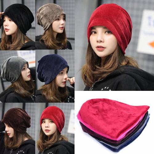 Winter Velvet Warm Slouch Hats For Women Solid Baggy Skullies Beanies Hat Ladies Fashion Cap