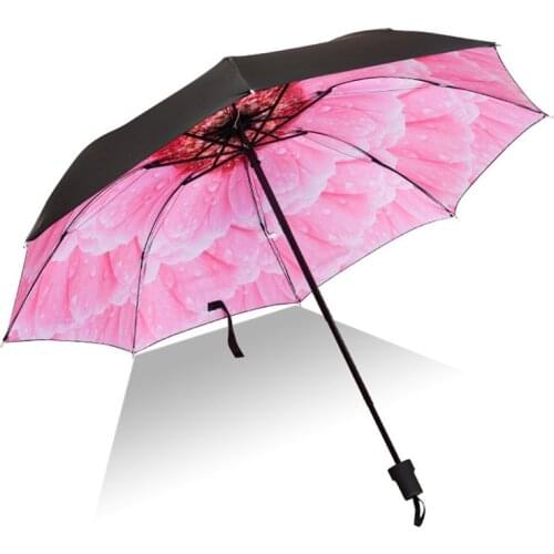LISM 2020 INS Design Pink Flowers Rainy Umbrella Folding Anti-UV Rainproof Umbrellas Parasol Sun Protection Umbrella YD200067