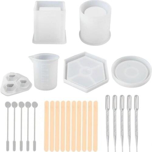 1 Set Resin Crystal Epoxy Mold Pen Holder Coaster Pendant Casting Silicone Mould