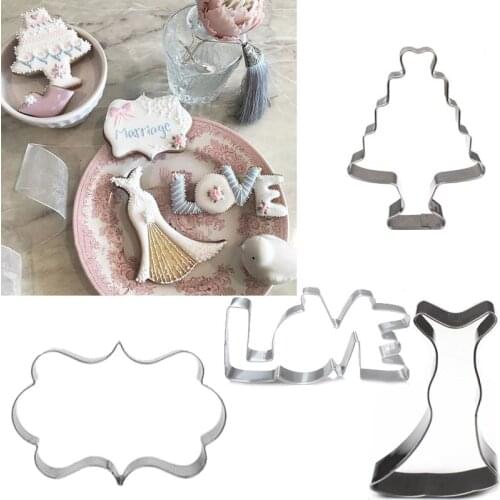 1pcs patisserie reposteria Wedding Dress Love Stainless Steel Cookie Cutters Sugar Fondant Cake Decor Tool Cupcake Biscuit Mould
