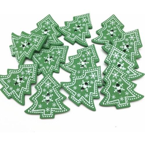 100pcs 30x31mm Green Wooden Christmas Tree 2 Holes Buttons Xmas Sewing Accessories Embellishments For Scrapbooking