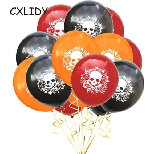 15pcs 12 inch Mexican Day of the Dead Festival Color Latex Sequined Balloons Combination Halloween Party Decoration aa082