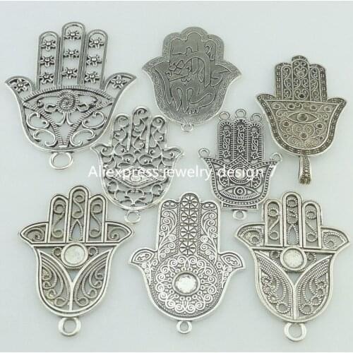 15898 8PC MIX Vintage Faith Religions Hand Of Fatima Hamsa Hand Pendant Jewish Judaica