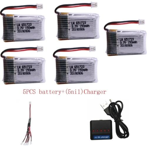 3.7V 150mAh Lipo Battery 25C For H20 Syma M67 U839 S8 RC Quadcopter Spares Parts RC Drone Accessories battery and (5ni1) Charge