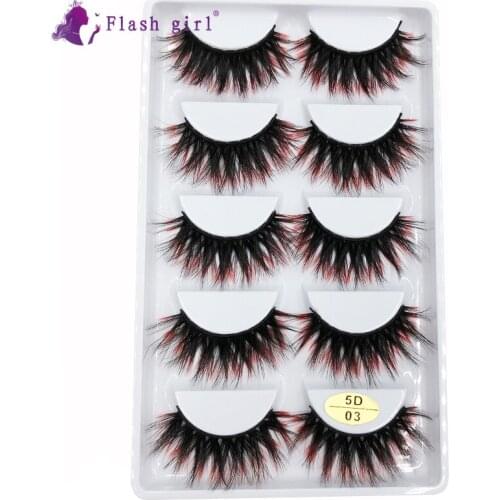 Flash Girl Factory Wholesale Eyelashes Makeup 5 Pairs Colorful Mink Eyelash 3D Mink Charming Eyes Eyelashes