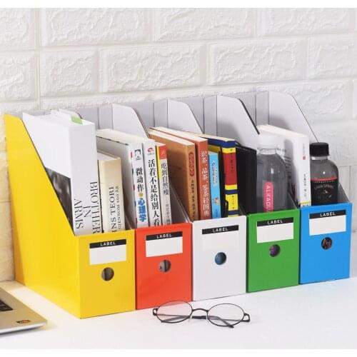 5PCS DIY Kraft Paper Magazine Rack Bookend Colorful Book Stand File Holder Documents Organizer Office Storage Rack With Labels