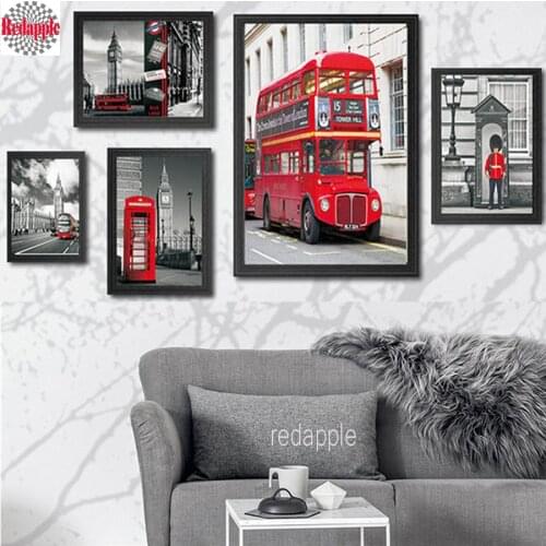 Full Square 5D Diy Diamond Painting British booth bus Big Ben London street view Diamond Embroidery Cross Stitch Mosaic painting