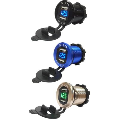 Aluminum 4.2A Dual USB Charger Socket Motorcycle Voltmeter Switch Accessories with Voltmeter for Car Motorcycle Boat RV