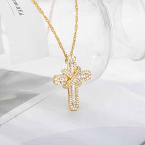 Ankh Cross Pendant Necklaces Cubic Zircon Egyptian Key of Life Gold Color Jewelry Chain Ice Out Chain Necklace for Women Men