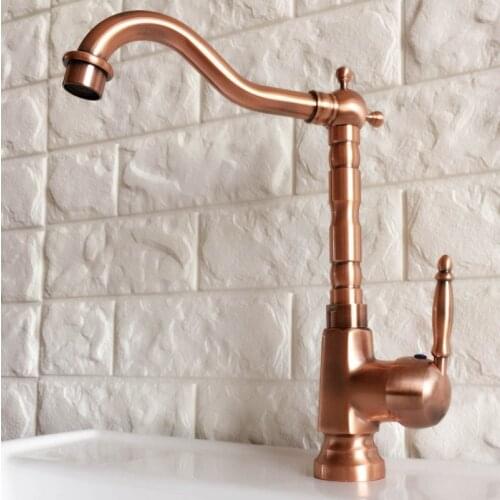 Antique Red Copper Brass Bathroom Kitchen Basin Sink Faucet Mixer Tap Swivel Spout Single Handle One Hole Deck Mounted mnf401