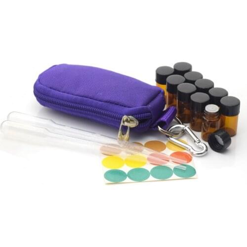 Essential Oil bottle Keychain kit Carrying Case mini Pouch Travel bag with 10 1ml 1/4 Dram 2ml 5/8 Dram Vials and Blank Labels