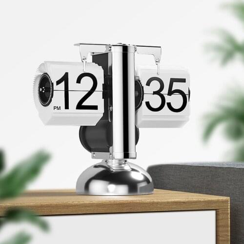 Stainless Steel Flip Digital Clock Small Scale Table Clock Retro Flip Clock Flip Internal Gear Operated Quartz Clock Home Decor