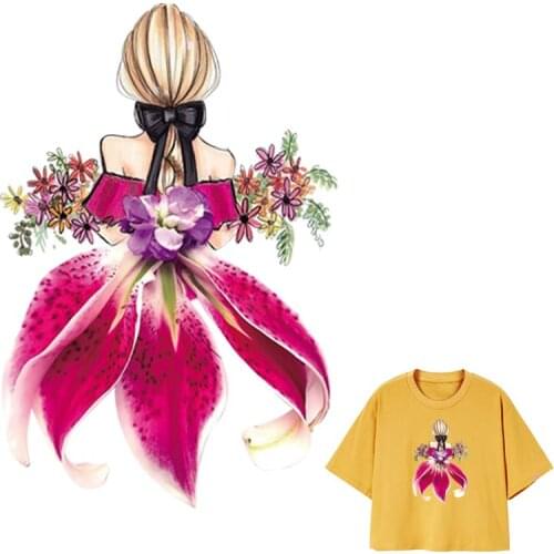 Flower Girl Thermal Patches Clothing Washable Diy Parches Heat Print On T-Shirt Dresses Sweater Garment Applique