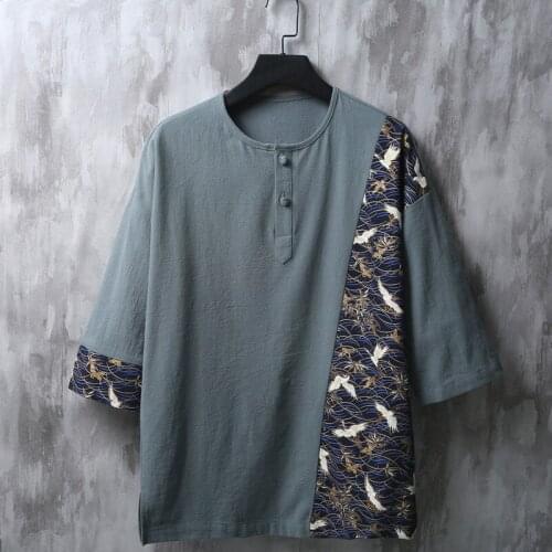 Summer Chinese Style Linen Short Sleeve Oversized Print T-Shirt Men Hip Hop Fashions Tee Streetwear Harajuku T Shirt Male 30693