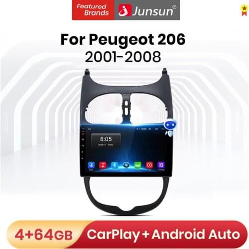 Junsun V1 Pro 4G+64G Android 9.0 4G Car Radio Multimedia Player For Peugeot 206 2001-2008 GPS Navigation no 2din dvd autoradio