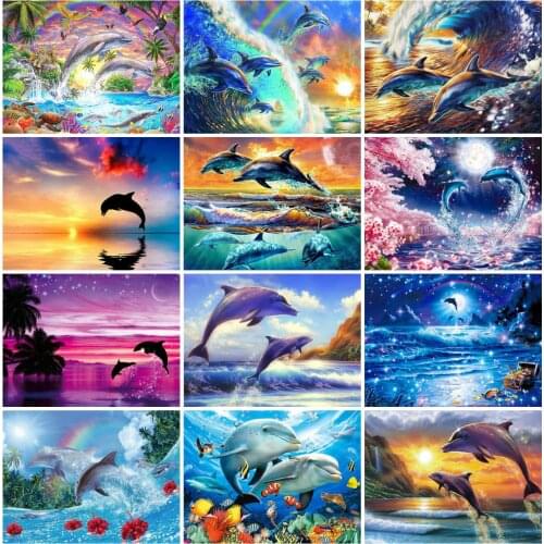 AZQSD Painting By Numbers Dolphin Animal Pictures Oil Painting By Numbers Arcylic Painting Kits DIY 50x40 Unframed Decoration
