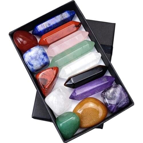Crystals Tumbled Stones 7 Chakra Stone Set Meditation Stone Yoga Amulet With Gift Box Home Decoration 1 sets