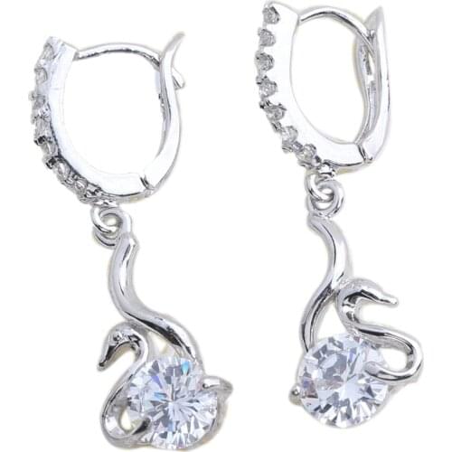 Swan White Stone 5*5mm Semi-precious Silver Cool For Womens Earrings ED0056
