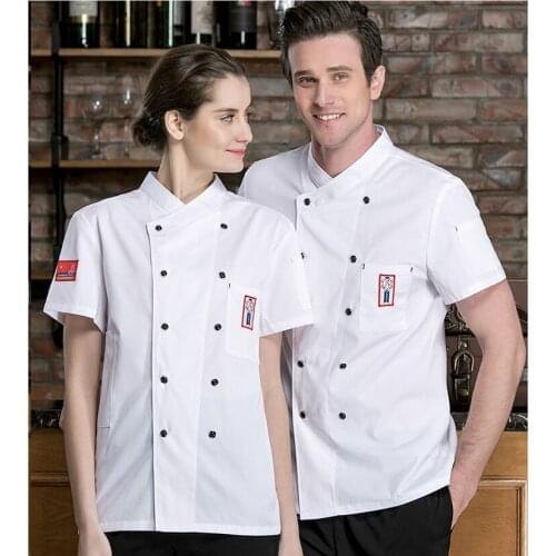 Summer Short-sleeved Chef Service Hotel Restaurant Work Clothes Breathable Chef Uniform Women Men Kitchen Tooling Uniform Tops