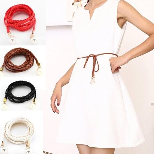 Fashion Elegant Ladies Pearl Waist Chain Braided Chain Belt Wild Thin Waistband Women Dress Decoration Belts Bohemian Slim Belt