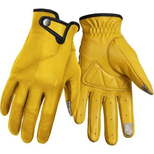 Yellow Motorcycle Gloves Men Vintage Motorbike Riding Leather Touch Screen Motocross Full Finger Gloves Moto Racing Biker Gloves