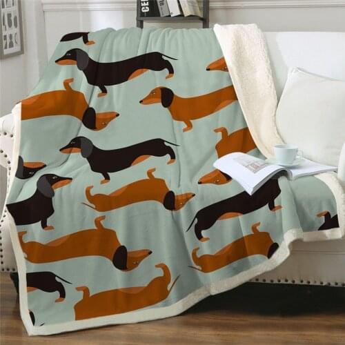 Colorful Dachshund Dog Cartoon Soft Throw Premium Sherpa Fleece Blanket