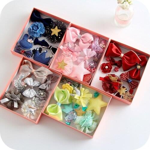 Kawaii Princess Baby Girl Hair Accessories Set Kids Birthday Gift Hair Clips Box Toddler Infant Cute Hair Bows Pack