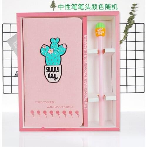 New Arrival Cute Blue Cactus Notebook gel pen set with box Weekly Planner School Office Supplies Kawaii Stationery