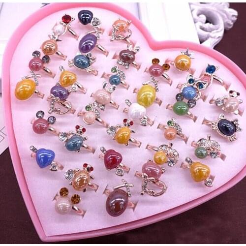 New cartoon animal alloy ceramic ring with heart jewelry box 36pcs/lot