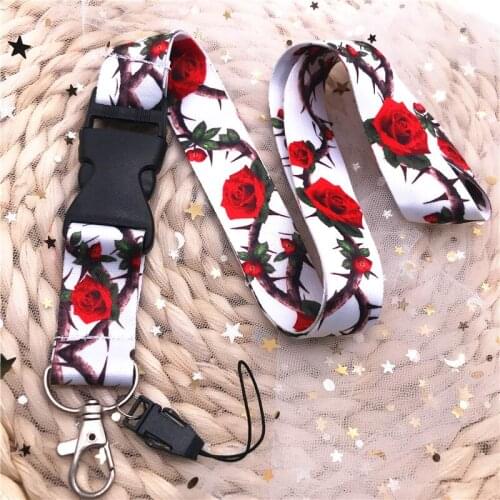 Thorny Rose Pattern Neck Strap For Keys USB Gym Key Chain Student ID Card Holder Hang Rope Keychain Lanyard Mobile Phone Straps