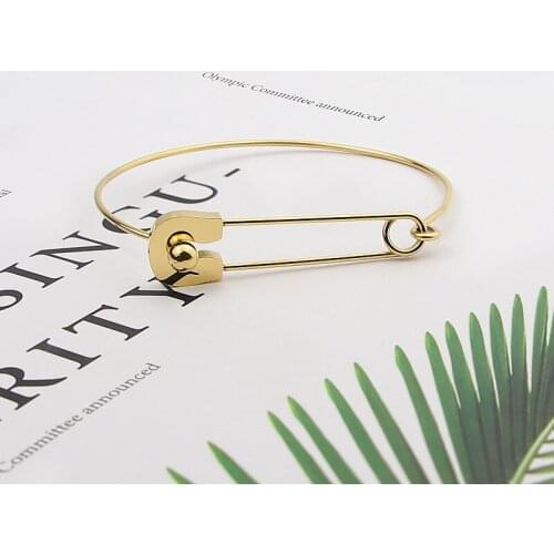 Personality Vintage Simple Stainless Steel Metal Plain Nautical Pin Wire Bangle Thin Gold Colour Bracelet For Birthday Gift