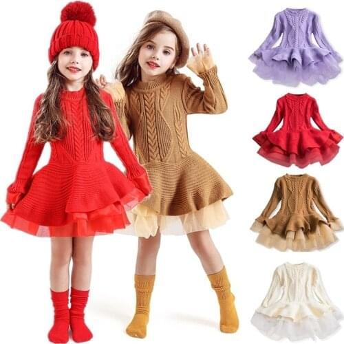 Autumn Girl Dress Long Sleeves Knitted Kids Girls Clothes Chidlren Baby Girl Clothing Casual Wear Tutu Xmas Party Dresses