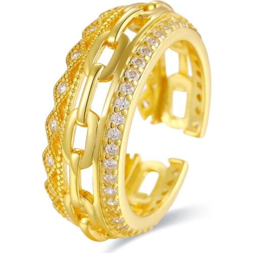 S925 Sterling Silver Open Ring Double-layer CZ Crystal diamond ring simple and light luxury Punk Style Jewelry Accessories