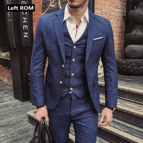 Jacket + Vest + Pants ) Fashion Boutique Mens Plaid Formal Business Suit 3 Piece Set Mens High-end Casual Suits Wedding Dress
