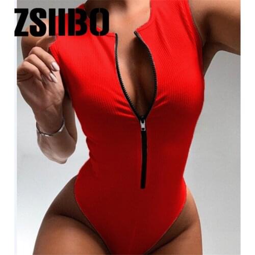 Zipper sexy bodysuit womens fashion tight-fitting basic style sleeveless summer bodysuit jumpsuit womens overalls womens body