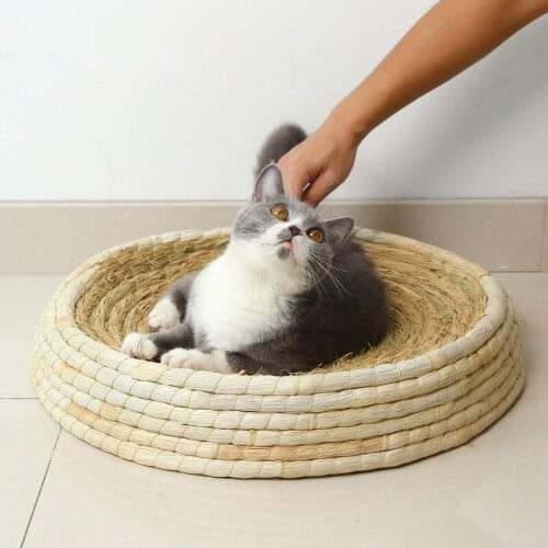 Cat Bed Handmade Straw Woven Cat House Wear-resistant Cat Scratcher Grinding Claws Pad Sofa Pets Sun Beds For Cats Supplies