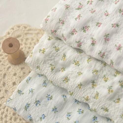 Half Meter Fresh Little Flower Print Polyester Bubble Fabric For Summer Dress Doll Gament Sewing Telas CR-8